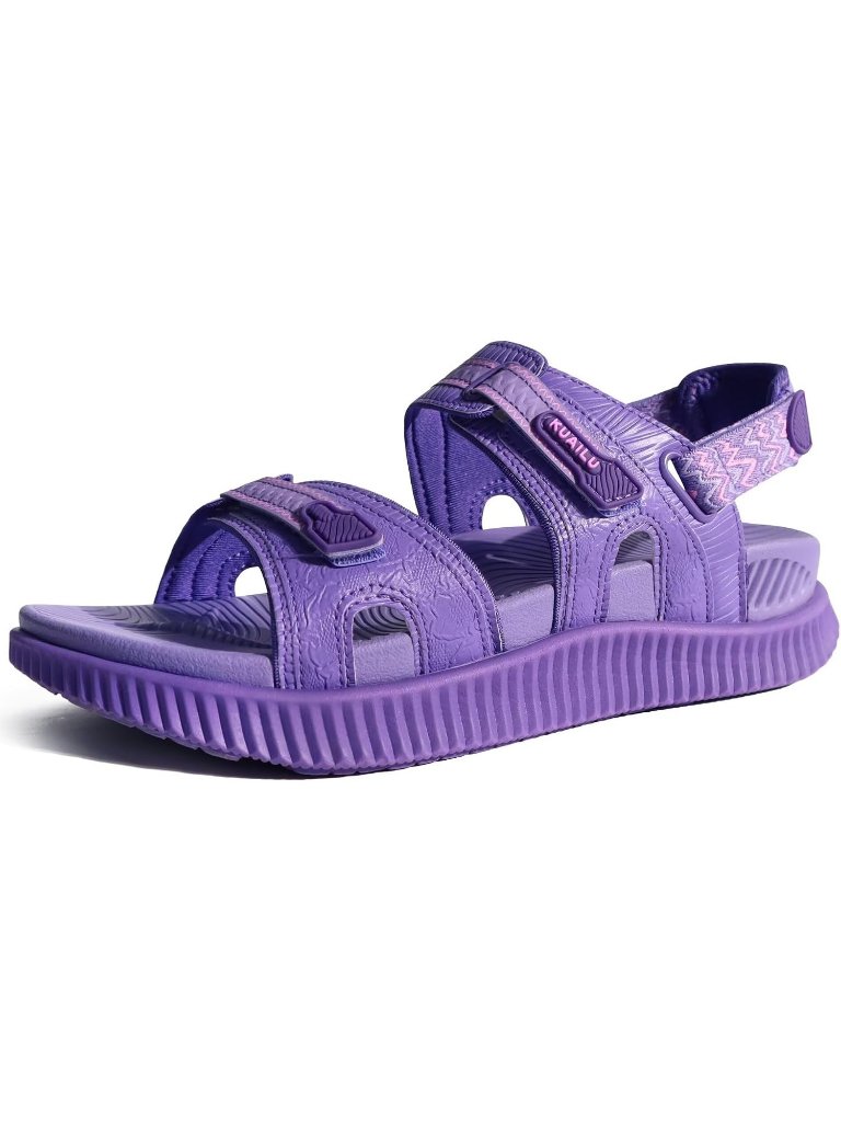 Women's Purple Arch Support Adjustable Strap Slides Cushioned Casual Sandals